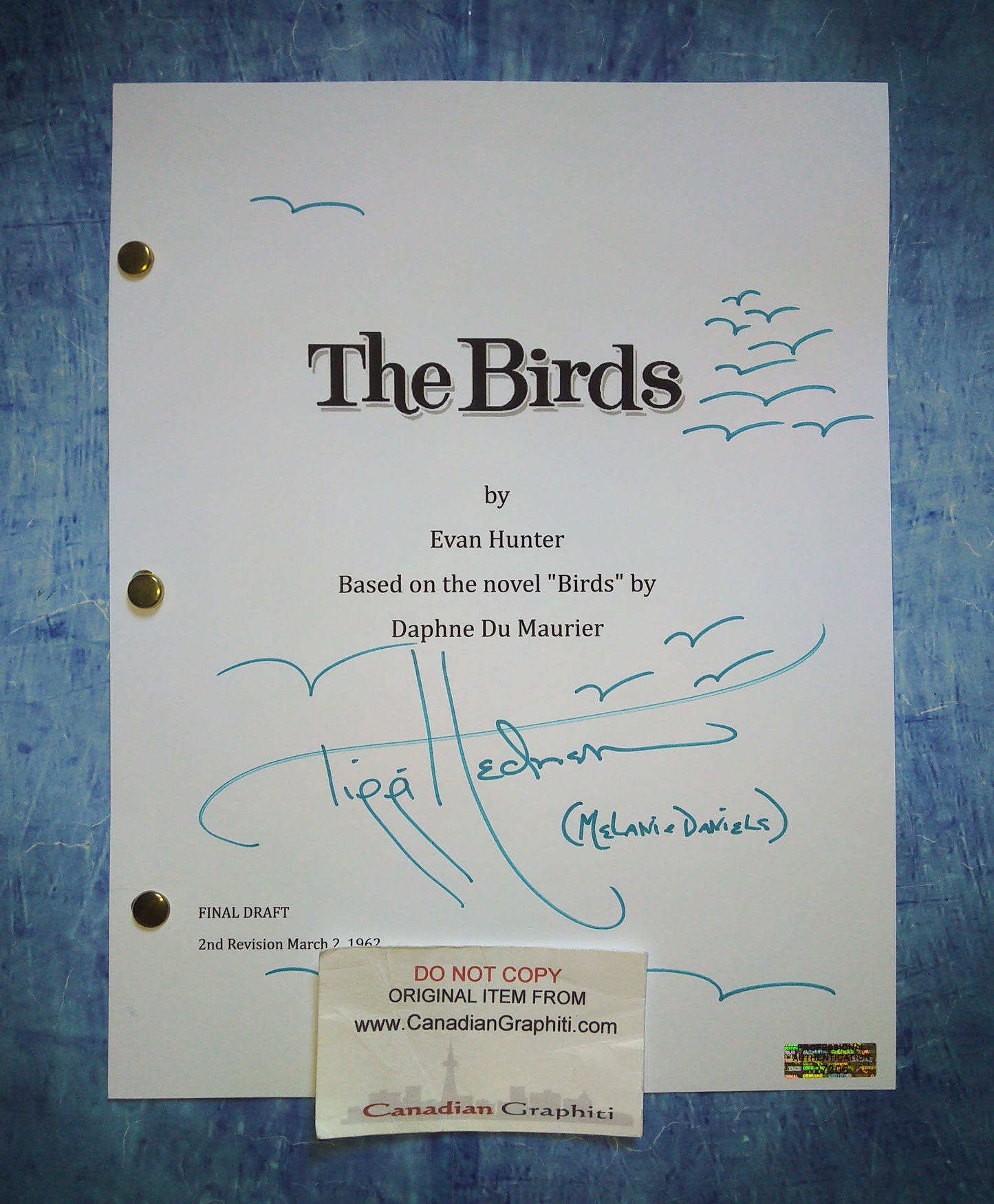 Tippi Hedren Hand Signed Autograph The Birds Script COA