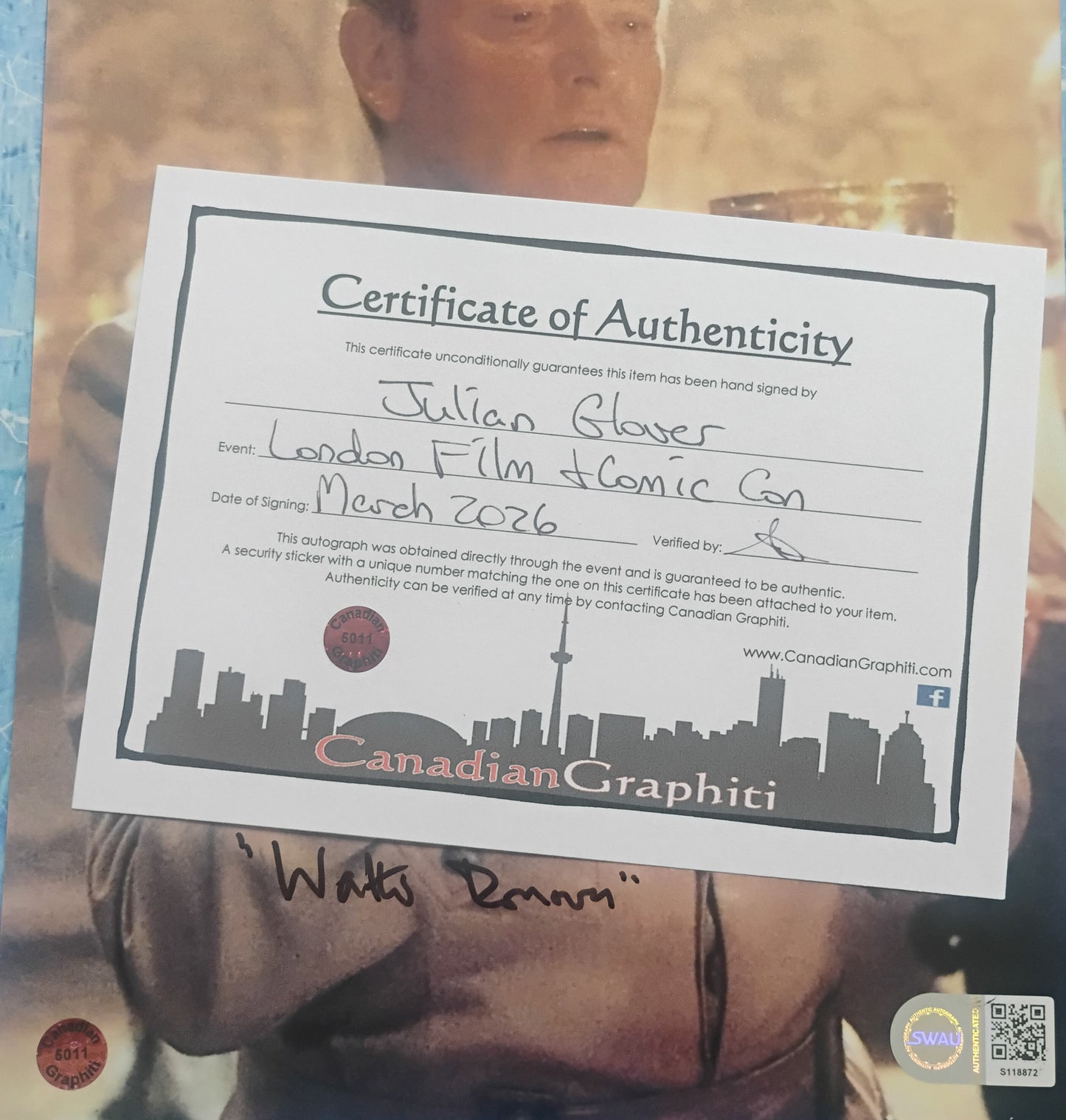 Julian Glover Hand Signed Autograph 8x10 Photo SWAU COA Indiana Jones