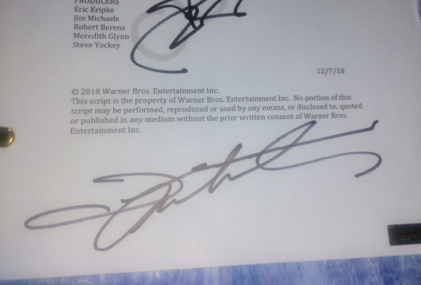 Supernatural 3x Hand Signed Autograph Script COA Jensen Ackles, Jared Padalecki
