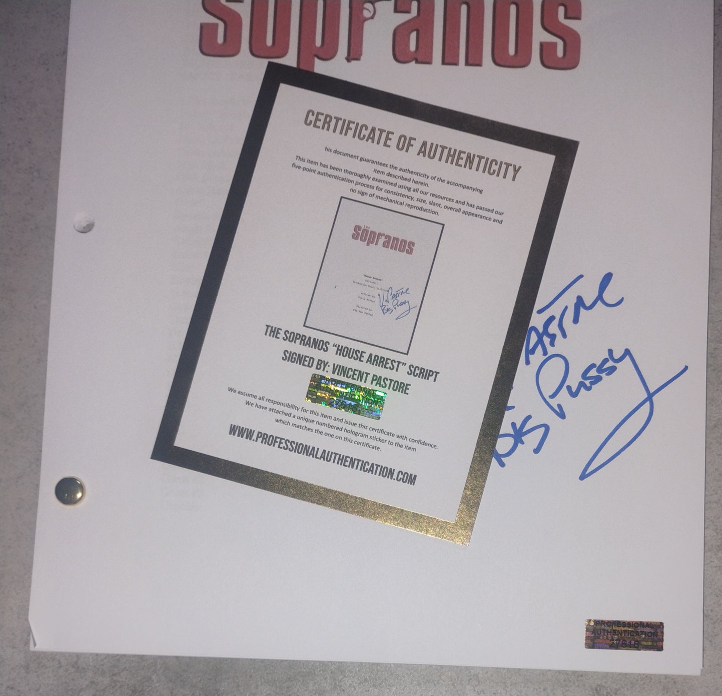 Vincent Pastore Hand Signed Autograph The Sopranos Script COA