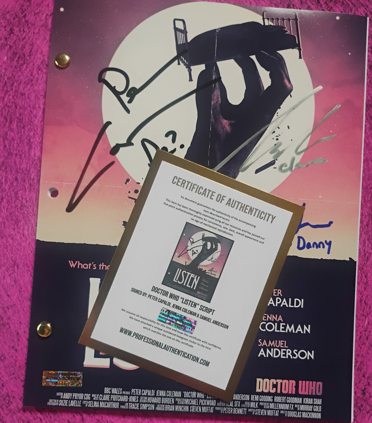 Peter Capaldi, Samuel Anderson & Jenna Coleman Hand Signed Autograph Doctor Who Script COA