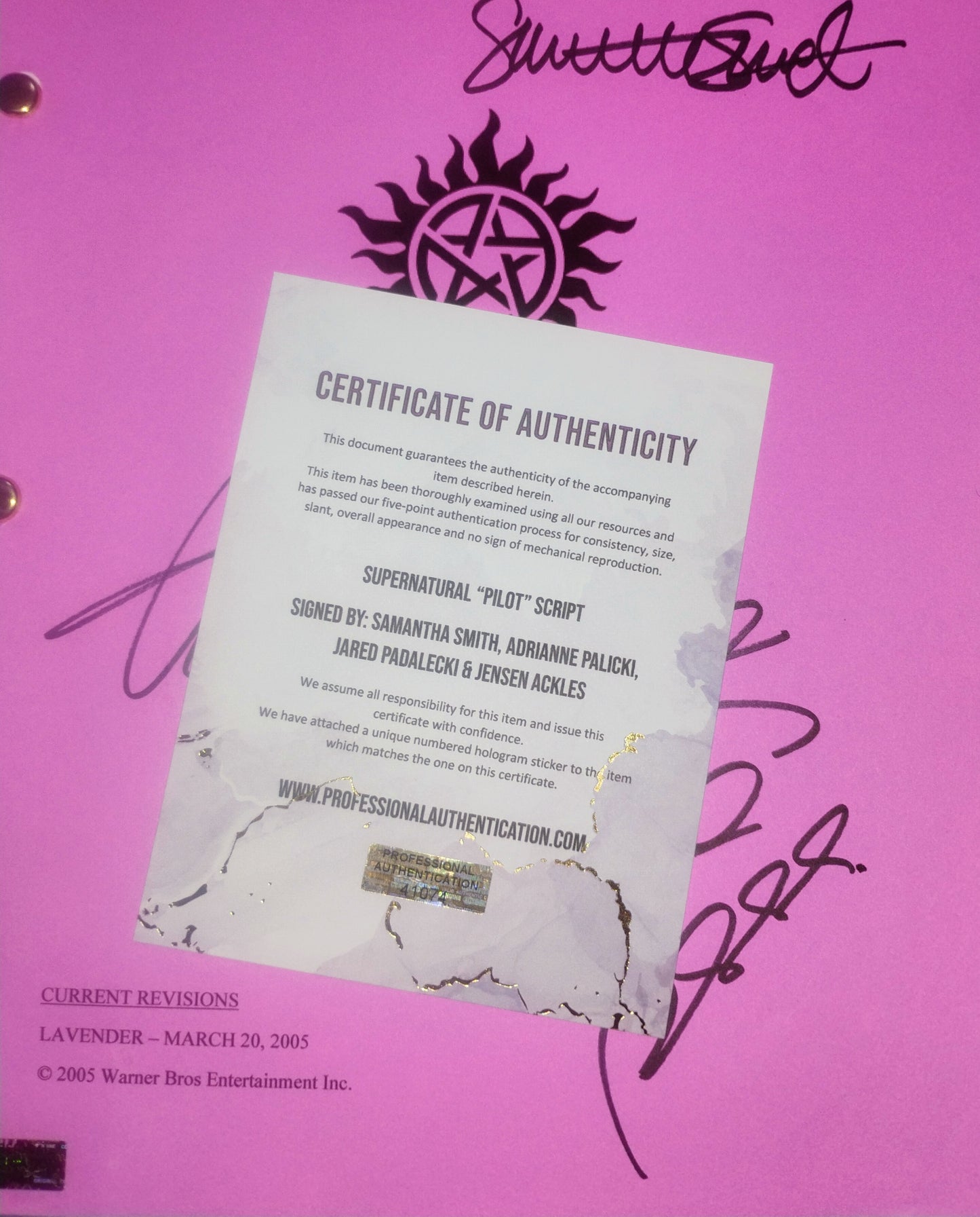 Supernatural 4x Cast Hand Signed Autograph Script COA Jensen Ackles, Jared Padalecki