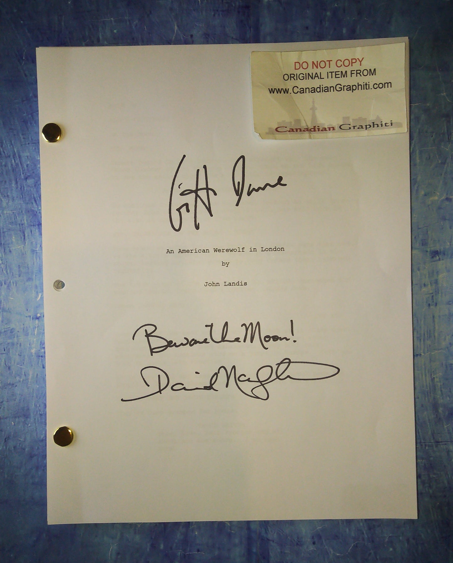 Griffin Dunne & David Naughton Hand Signed Autograph Script COA American Werewolf In London