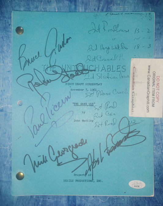 The Untouchables 5x Cast Hand Signed Autograph Script JSA COA Robert Stack