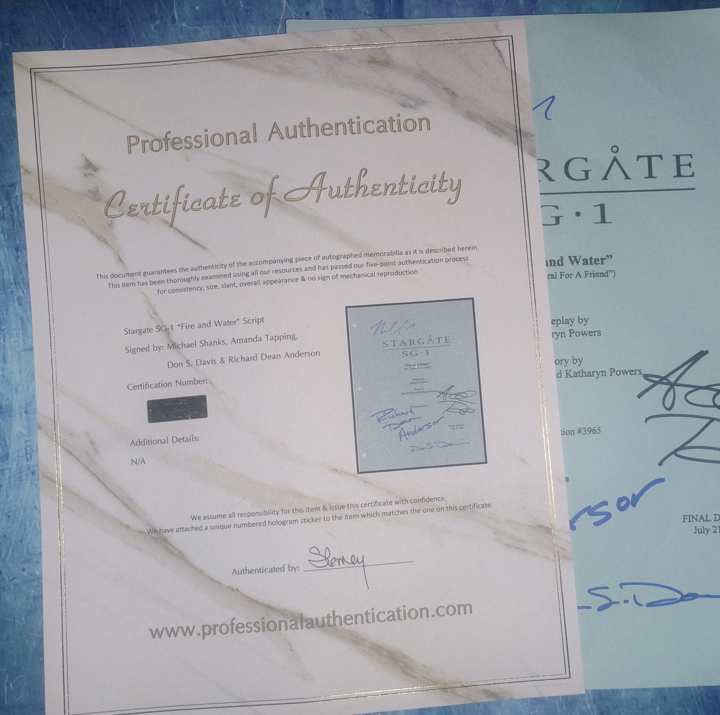 Stargate SG-1 Cast Hand Signed Script COA Richard Dean Anderson, Amanda Tapping, Don S Davis, Michael Shanks