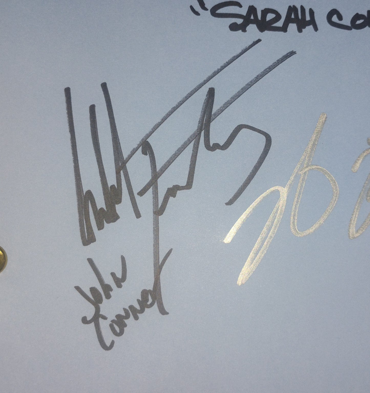 Terminator 2 Cast Hand Signed Script COA Arnold Schwarzenegger, Linda Hamilton, Edward Furlong