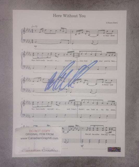 Brad Arnold Hand Signed Autograph Sheet Music COA 3 Doors Down