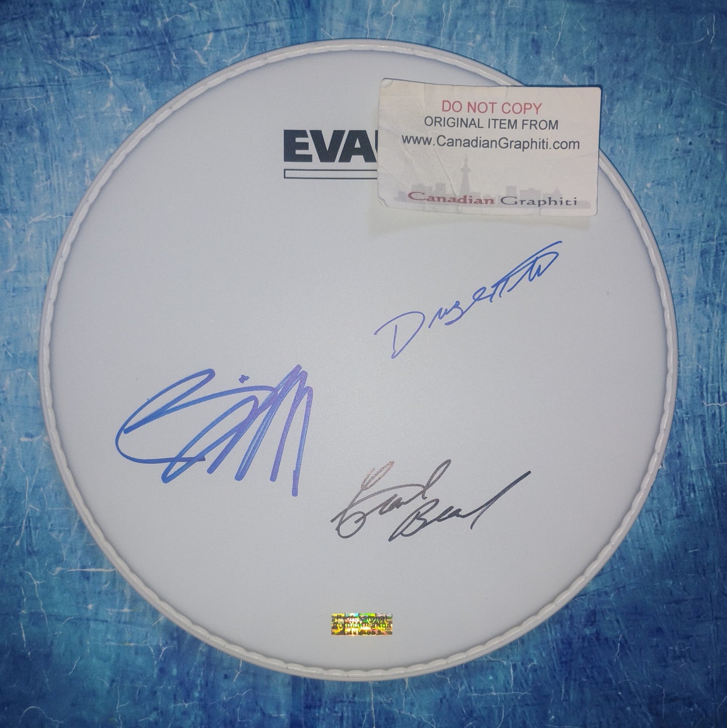 ZZ Top Hand Signed Autograph Drum Head COA Frank Beard, Billy Gibbons & Dusty Hill