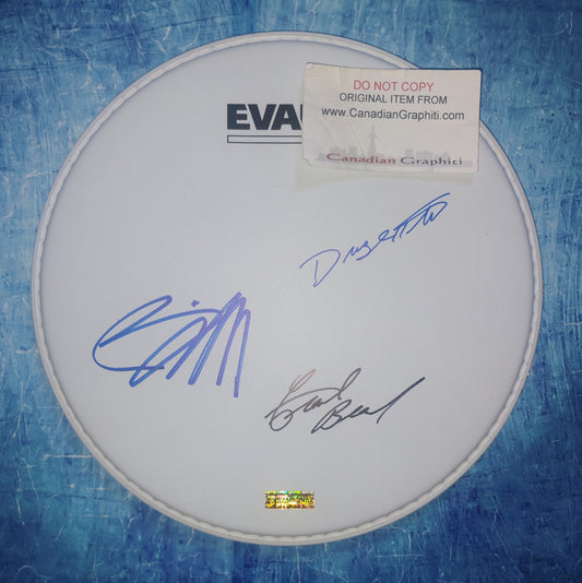 ZZ Top Hand Signed Autograph Drum Head COA Frank Beard, Billy Gibbons & Dusty Hill