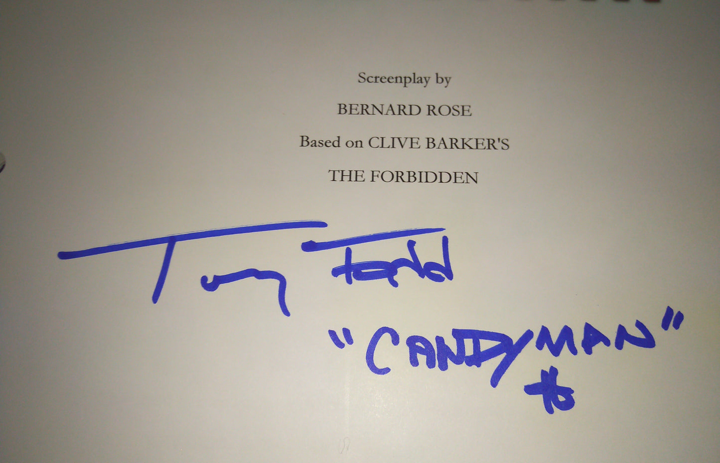 Tony Todd & Clive Barker Hand Signed Autograph Candyman Script COA
