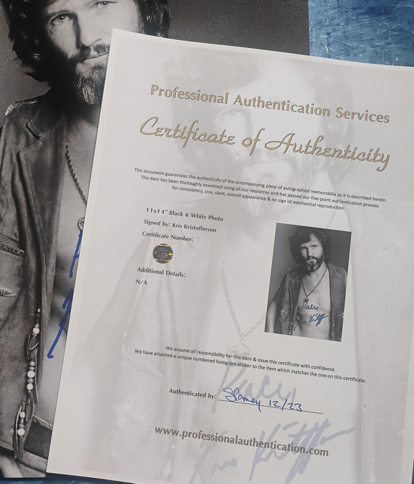 Kris Kristofferson Hand Signed Autograph 11x14 Photo COA