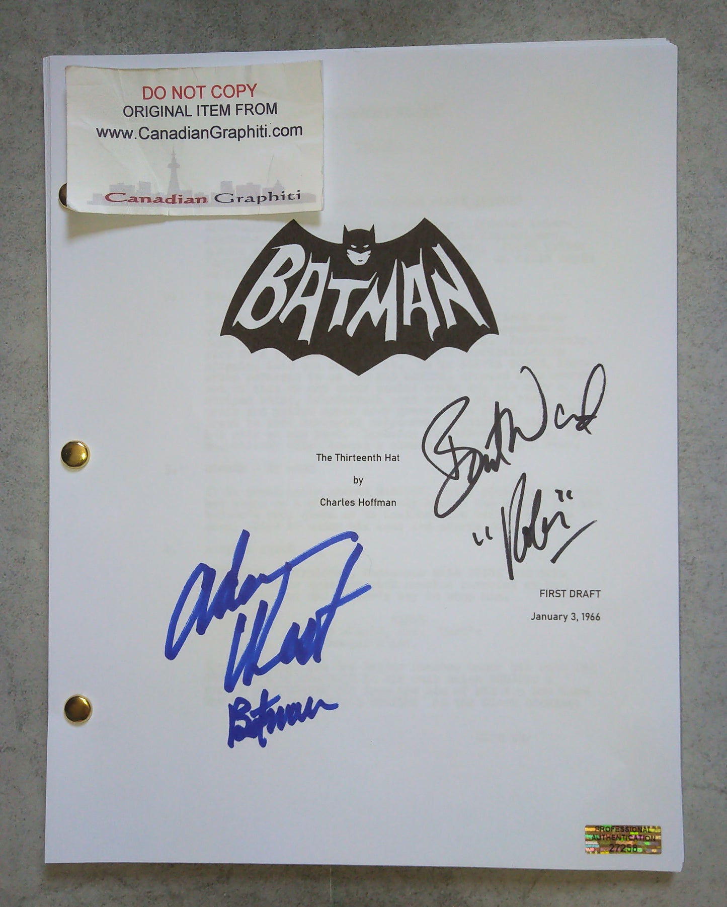 Adam West & Burt Ward Hand Signed Autograph Batman Script COA
