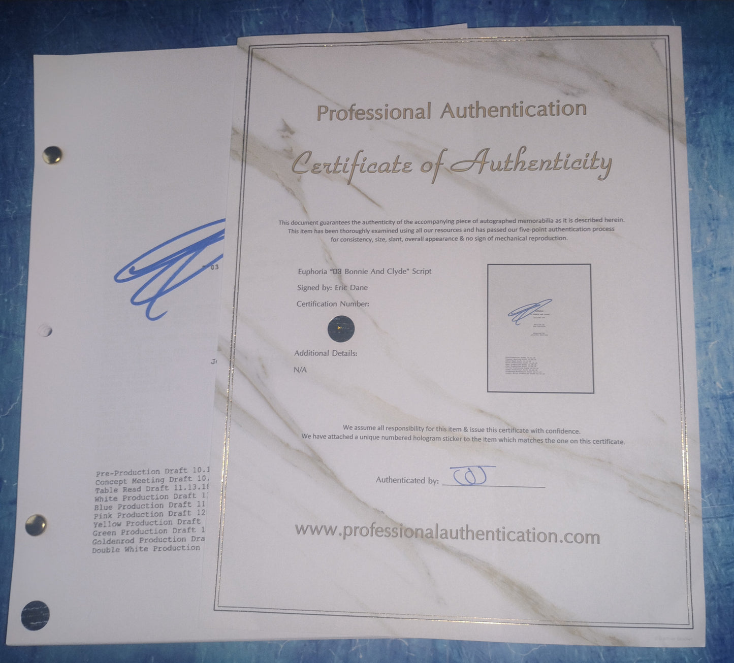 Eric Dane Hand Signed Autograph Euphoria Script COA