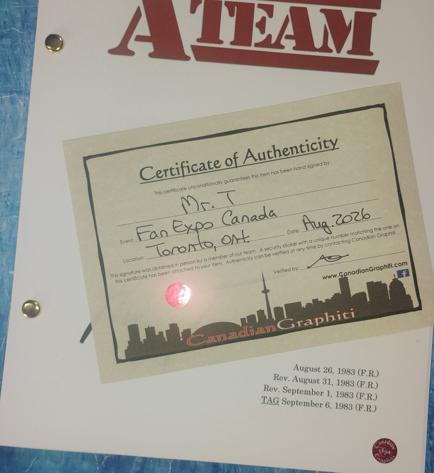 Mr T Hand Signed Autograph The A-Team Script OPix COA