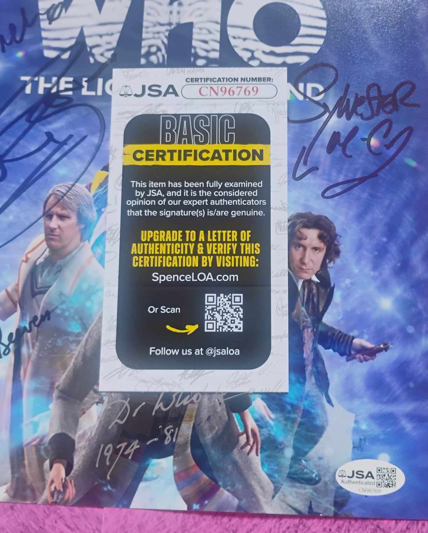 Doctor Who 5x Cast Hand Signed Autograph Photo JSA COA Tom Baker, Colin Baker, Sylvester McCoy, Geoffrey Beevers & Tim Treloar