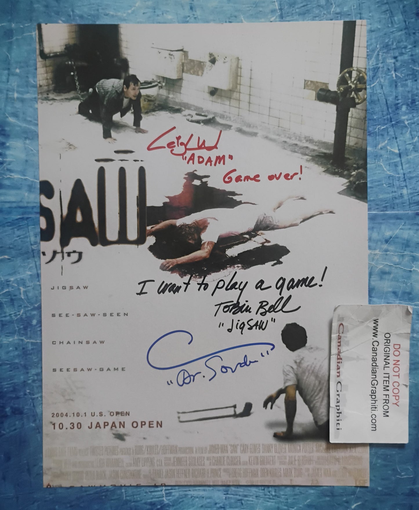 Tobin Bell, Leigh Whannell & Cary Elwes Hand Signed Autograph Photo COA Saw