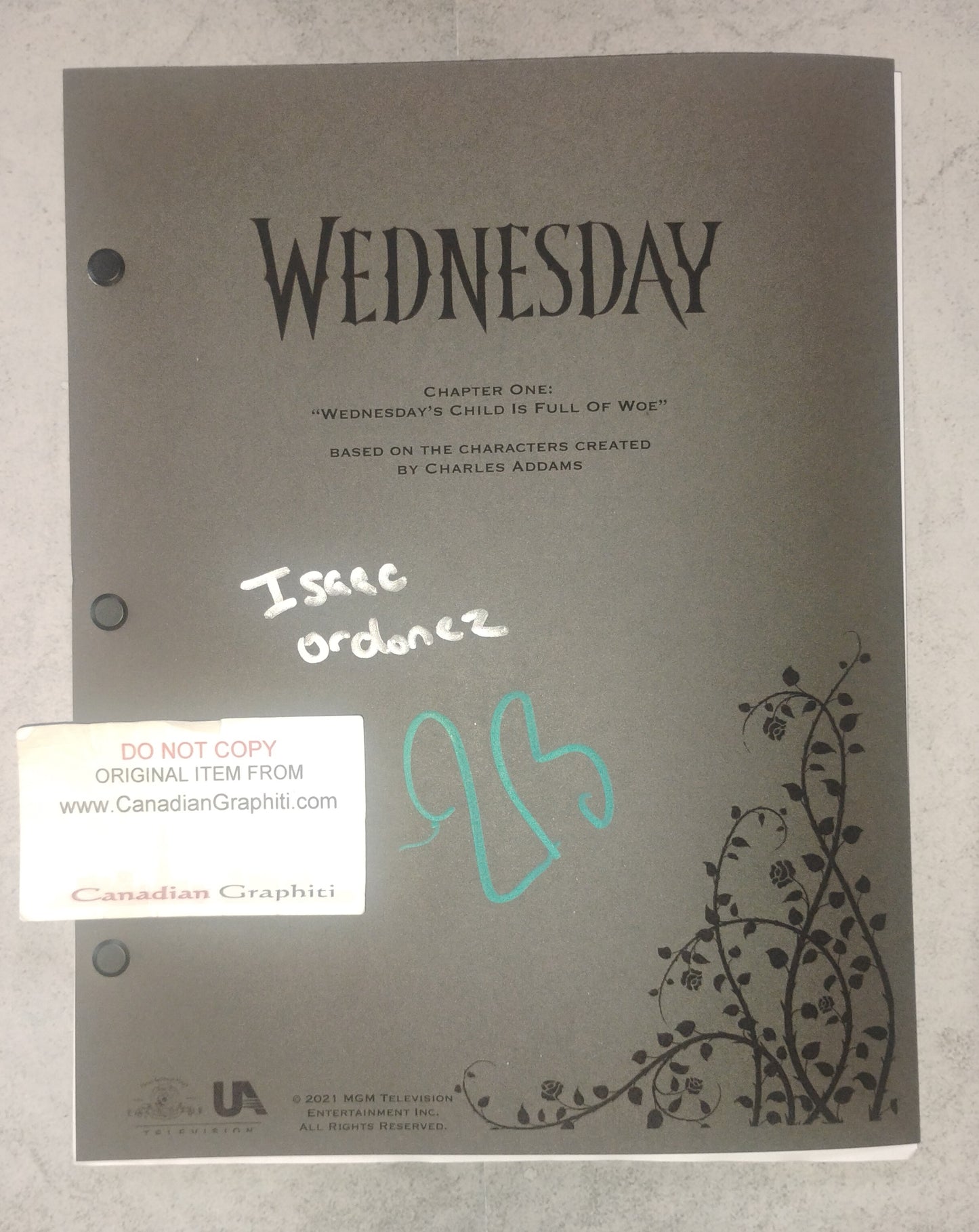 Tim Burton & Isaac Ordonez Hand Signed Autograph Wednesday Script COA