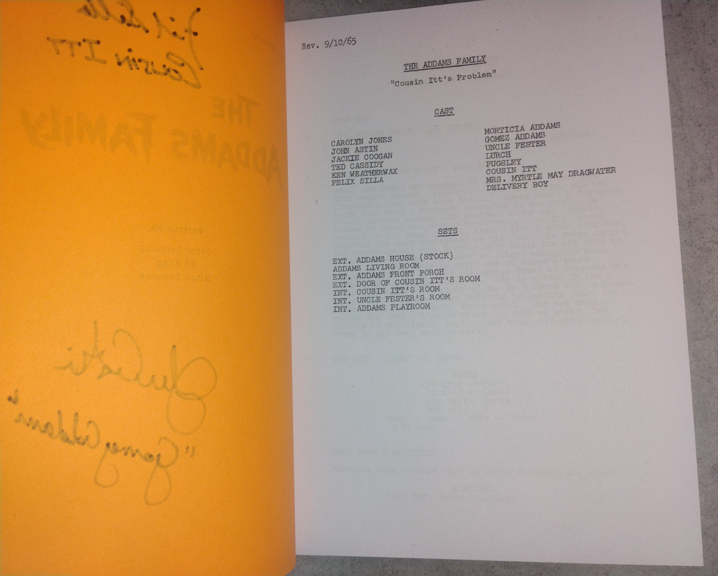 John Astin & Felix Silla Hand Signed Autograph The Addams Family Script COA