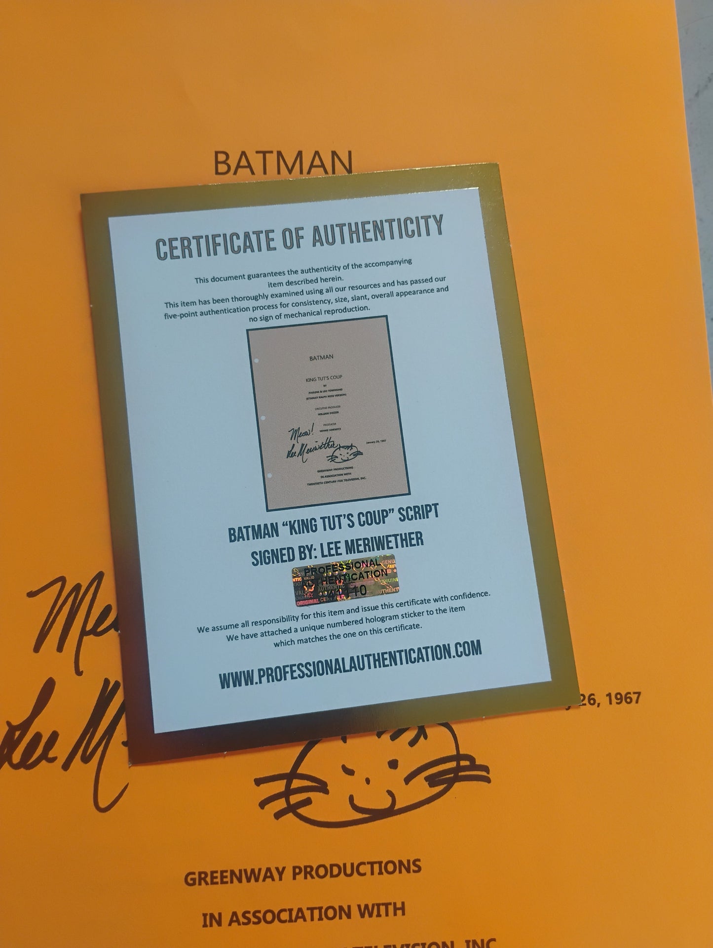 Lee Meriwether Hand Signed Autograph Batman Script COA