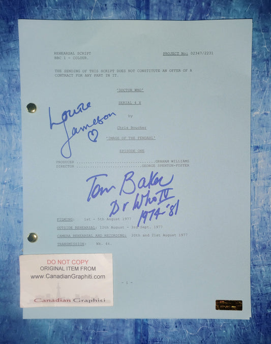 Louise Jameson & Tom Baker Hand Signed Autograph Doctor Who Script COA