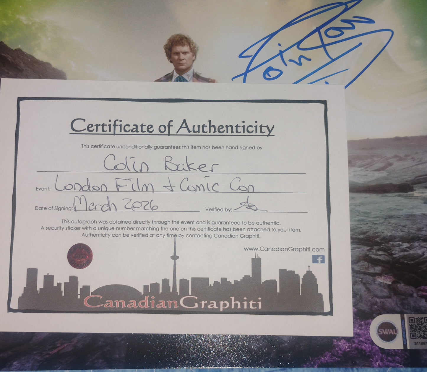 Colin Baker Hand Signed Autograph 8x10 Photo SWAU COA Doctor Who