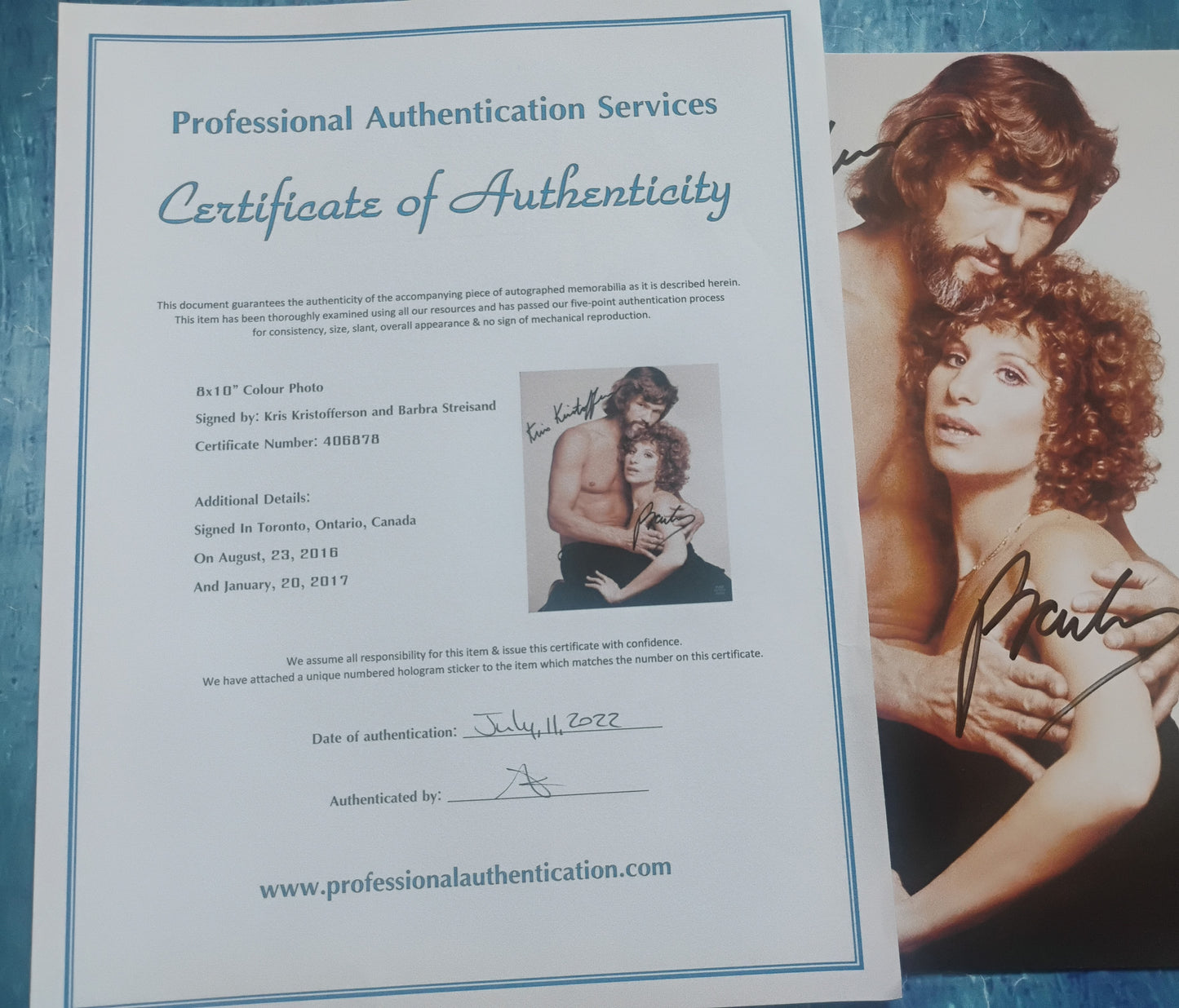 Barbra Streisand & Kris Kristofferson Hand Signed Autograph 8x10 Photo COA