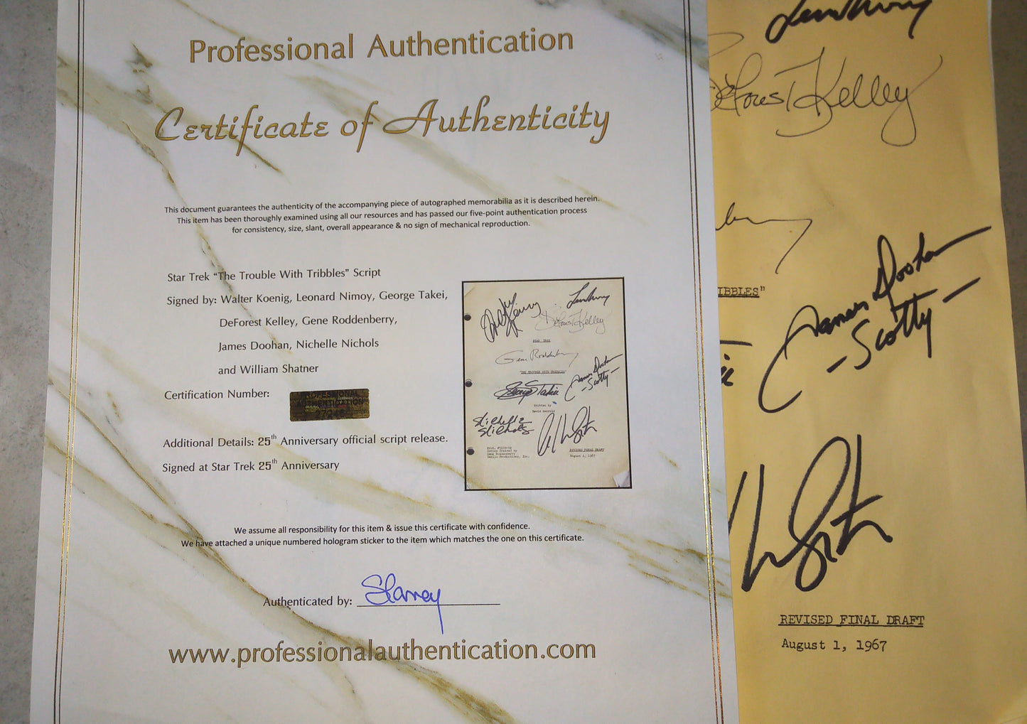 Star Trek 8x Cast Hand Signed Autograph Script COA Gene Roddenberry, Leonard Nimoy, William Shatner