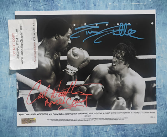 Carl Weathers & Sylvester Stallone Hand Signed Autograph 8x10 Photo COA Rocky