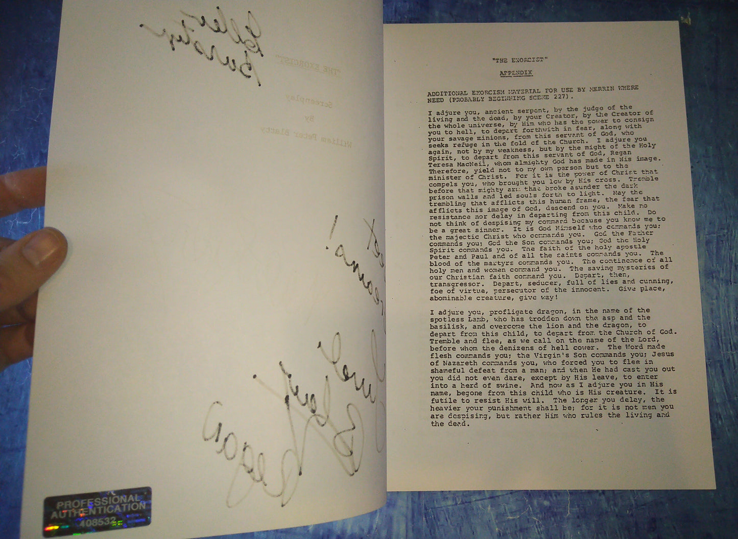 The Exorcist Cast Hand Signed Autograph Script COA Linda Blair, Ellen Burstyn & Max Von Sydow