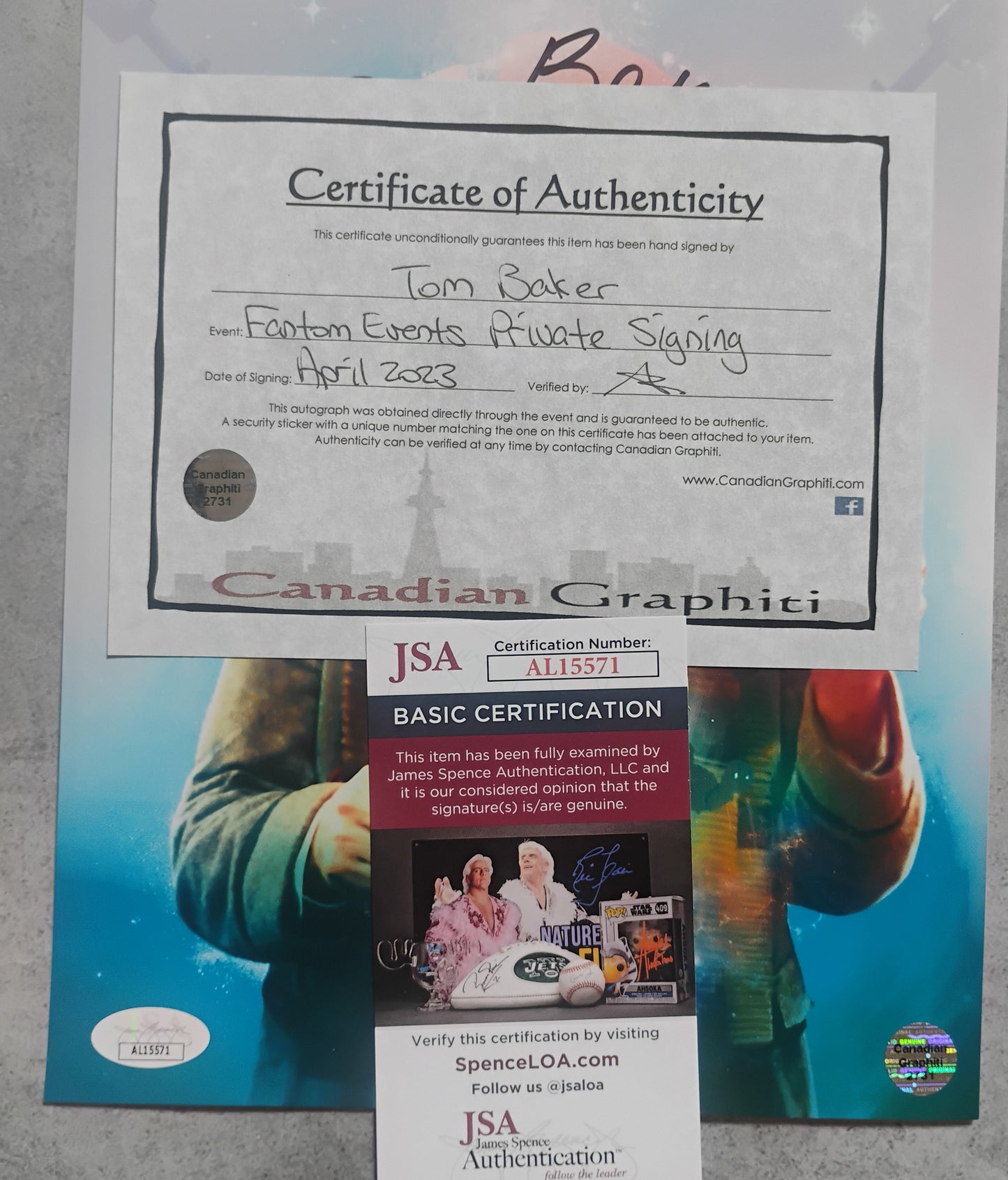 Tom Baker Hand Signed Autograph 8x10 Photo JSA COA Doctor Who