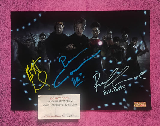 Peter Capaldi, Pearl Mackie & Matt Lucas Hand Signed Autograph Photo COA Doctor Who