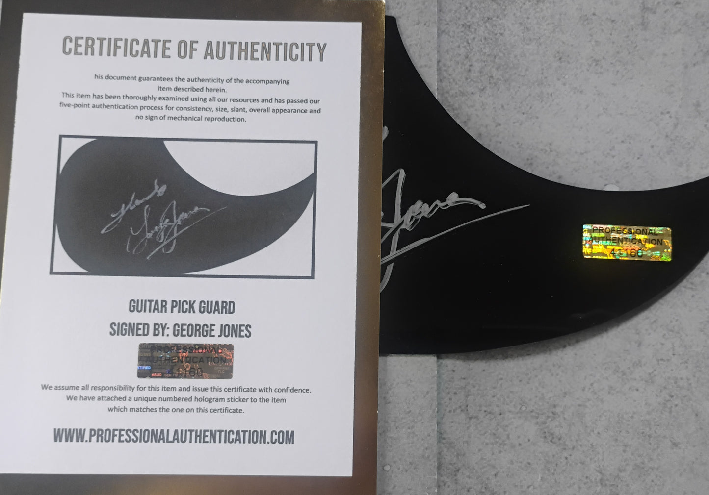George Jones Hand Signed Autograph Guitar Pick Guard COA