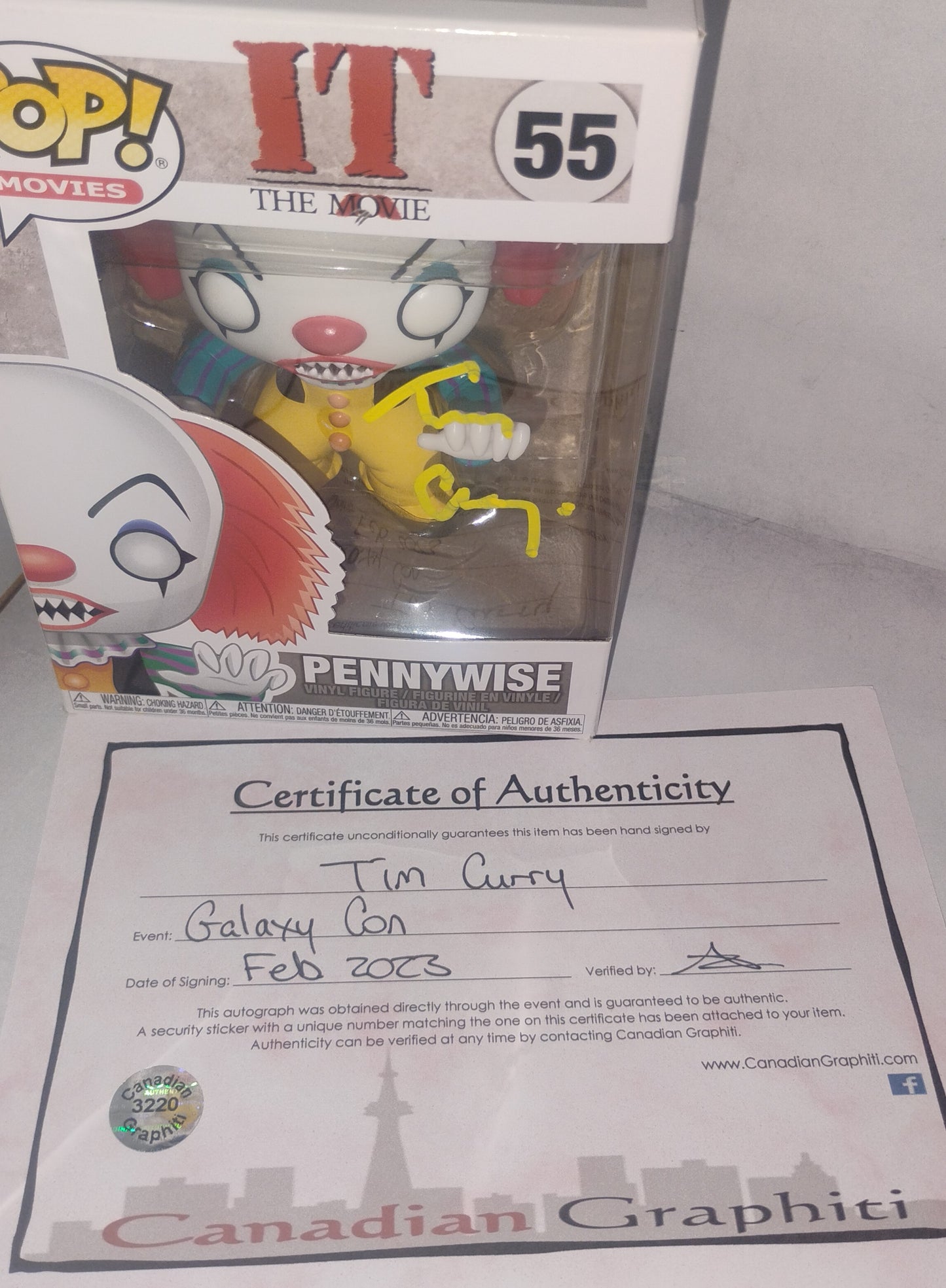 Tim Curry Hand Signed Autograph It Pennywise Funko Pop COA