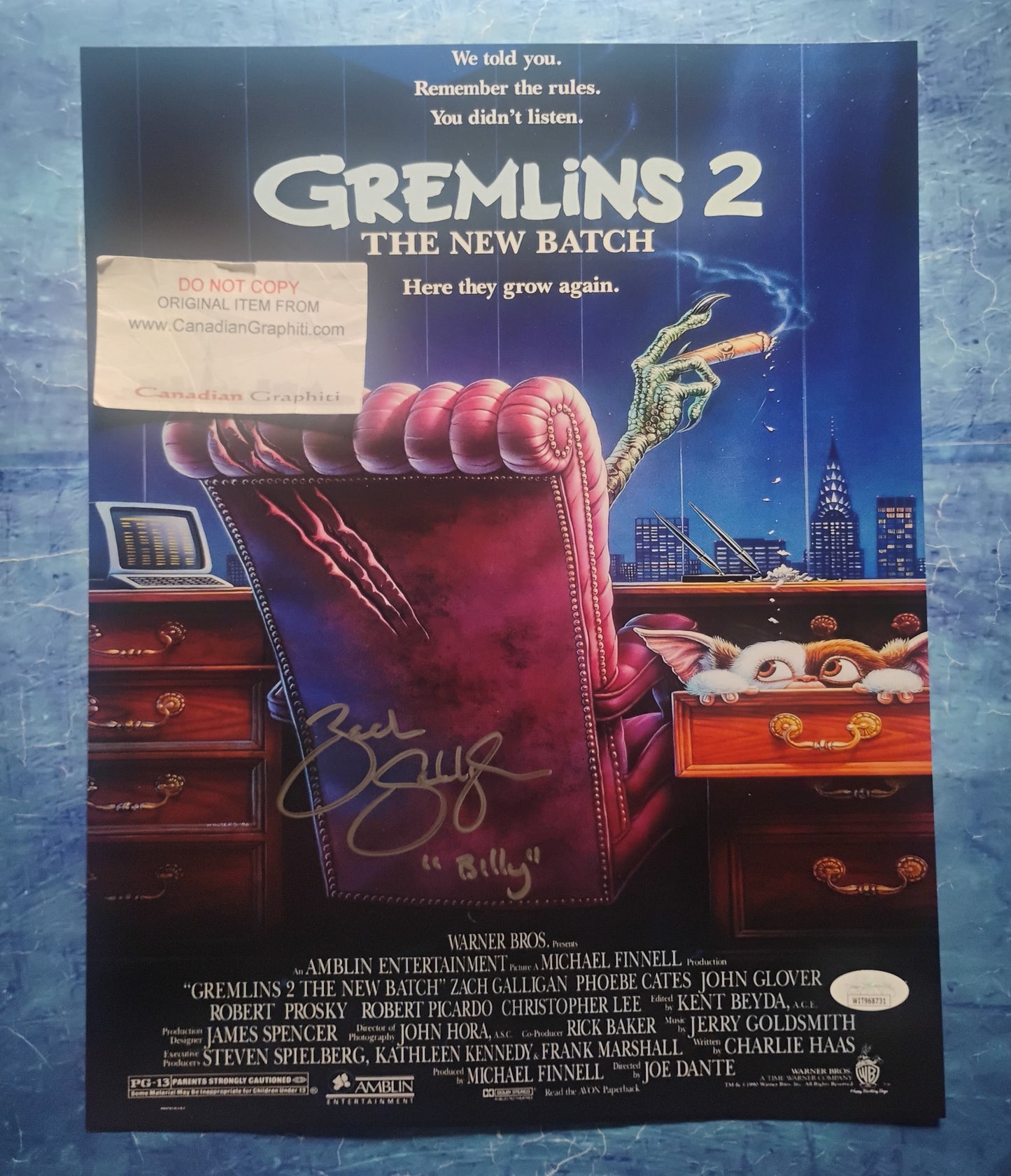 Zach Galligan Hand Signed Autograph 11x14 Photo JSA COA Gremlins