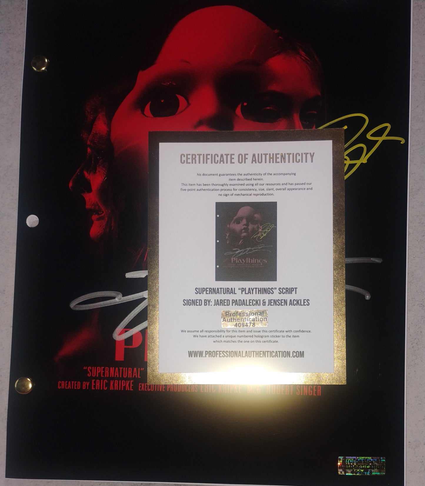 Jared Padalecki & Jensen Ackles Hand Signed Autograph Supernatural Script COA