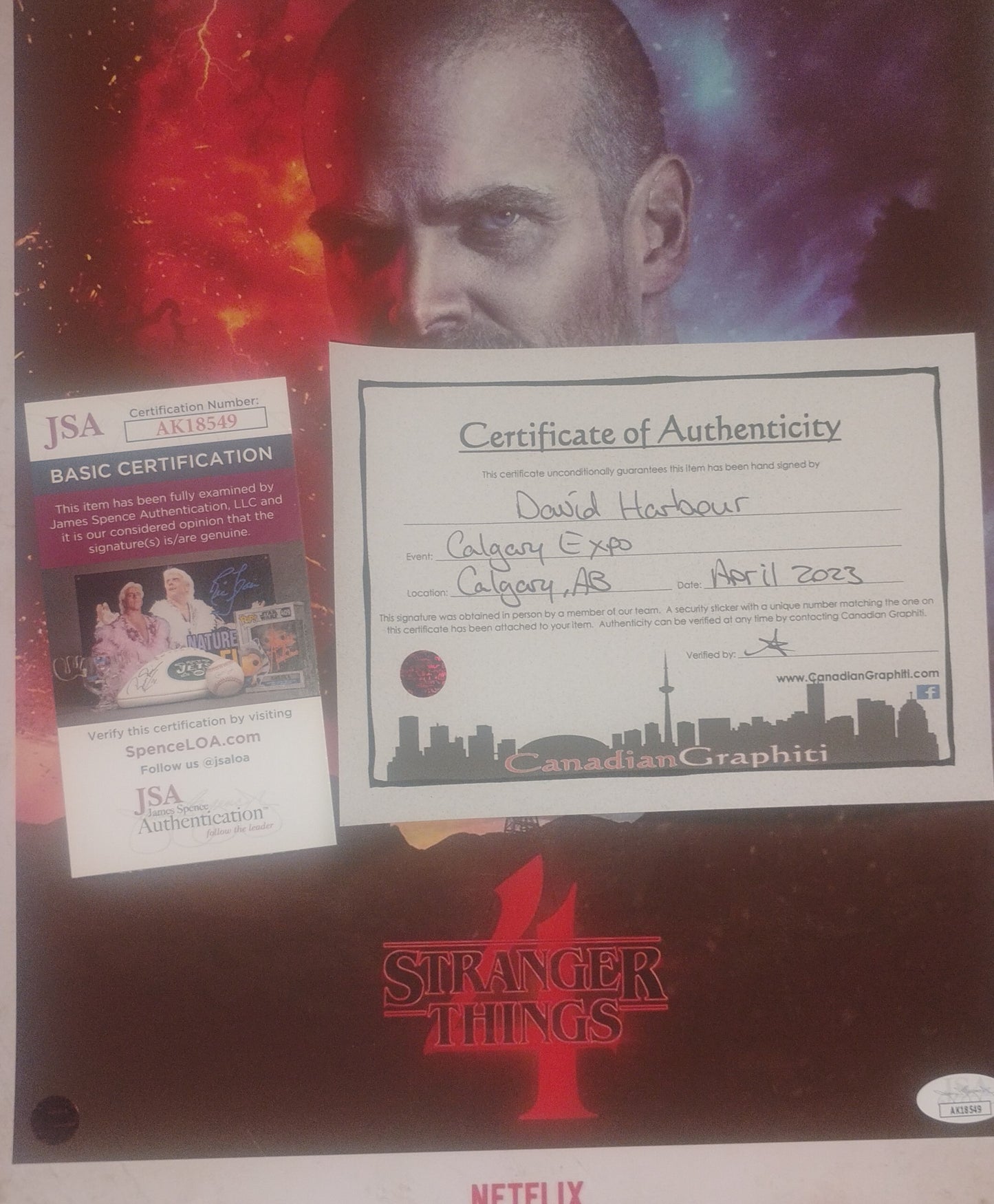 David Harbour Hand Signed Autograph 11x14 Photo JSA COA Stranger Things