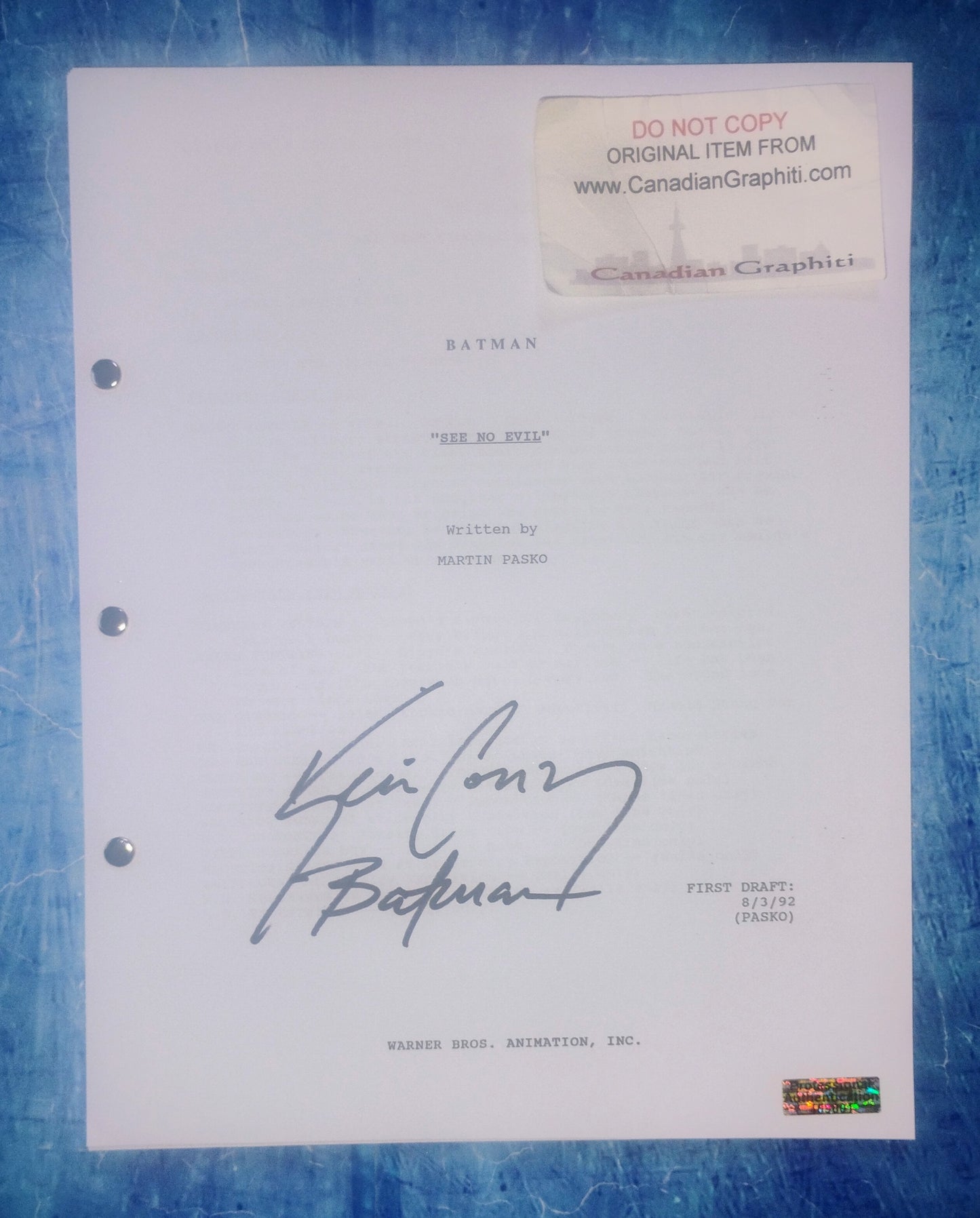 Kevin Conroy Hand Signed Autograph Batman Animated Series Script COA
