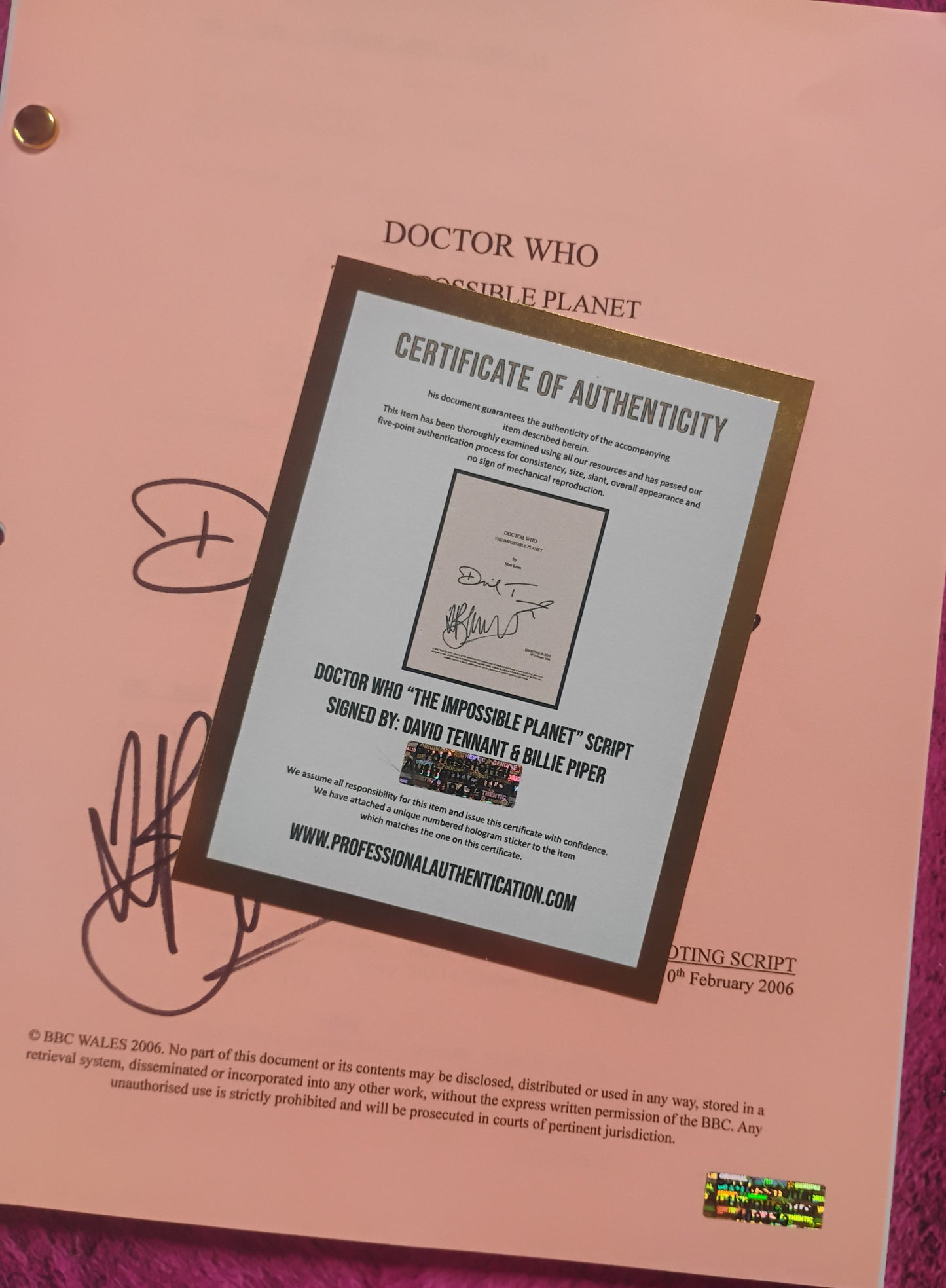 David Tennant & Billie Piper Hand Signed Autograph Doctor Who Script COA
