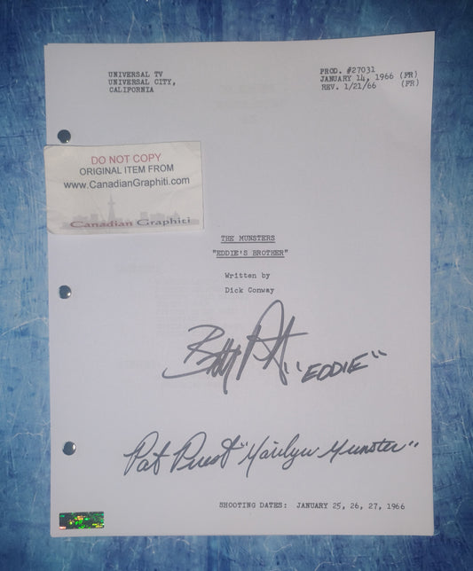 Butch Patrick & Pat Priest Hand Signed Autograph The Munsters Script COA