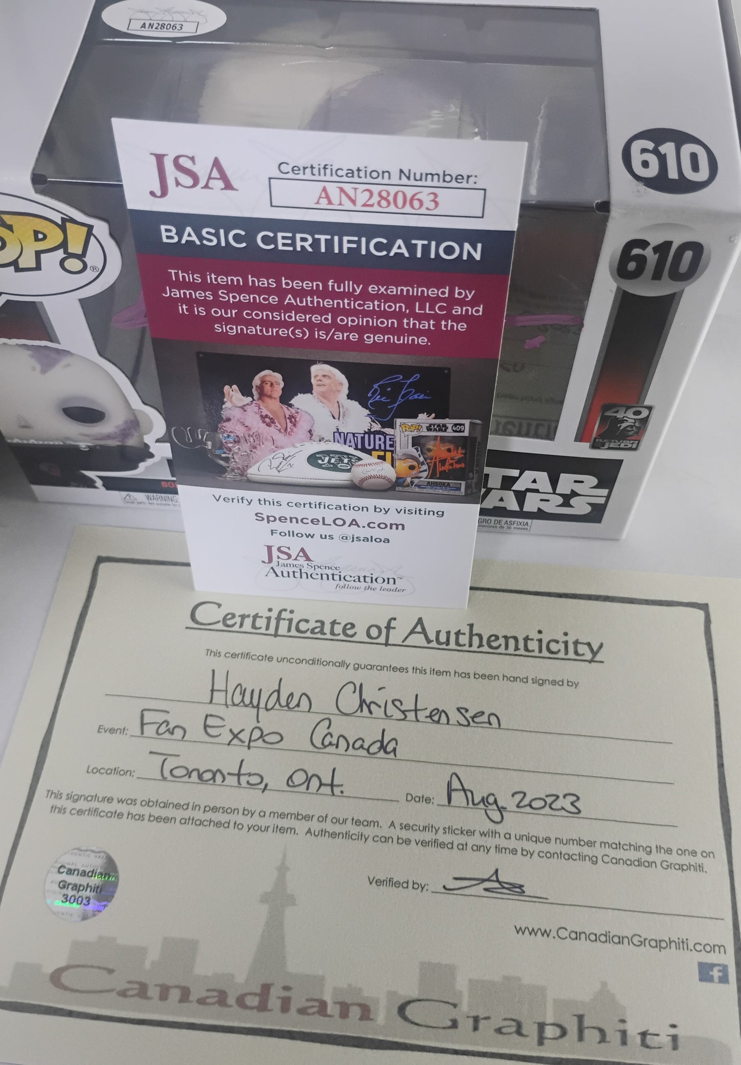 Hayden Christensen Hand Signed Autograph Funko Pop JSA COA Star Wars Darth Vader