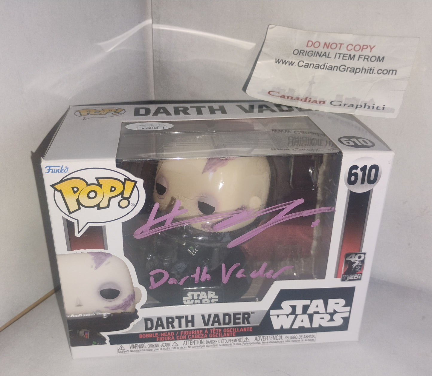 Hayden Christensen Hand Signed Autograph Funko Pop JSA COA Star Wars Darth Vader