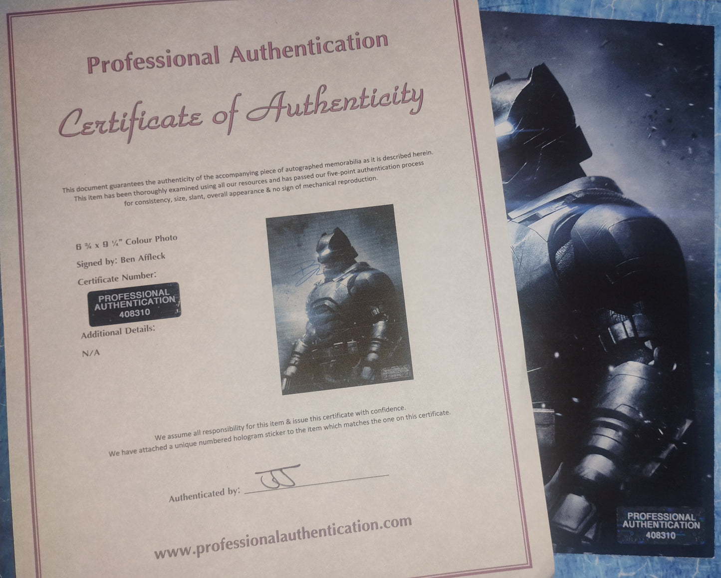 Ben Affleck Hand Signed Autograph Photo COA Batman