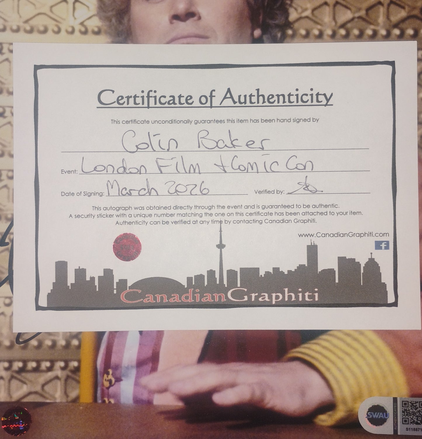 Colin Baker Hand Signed Autograph 8x10 Photo SWAU COA Doctor Who
