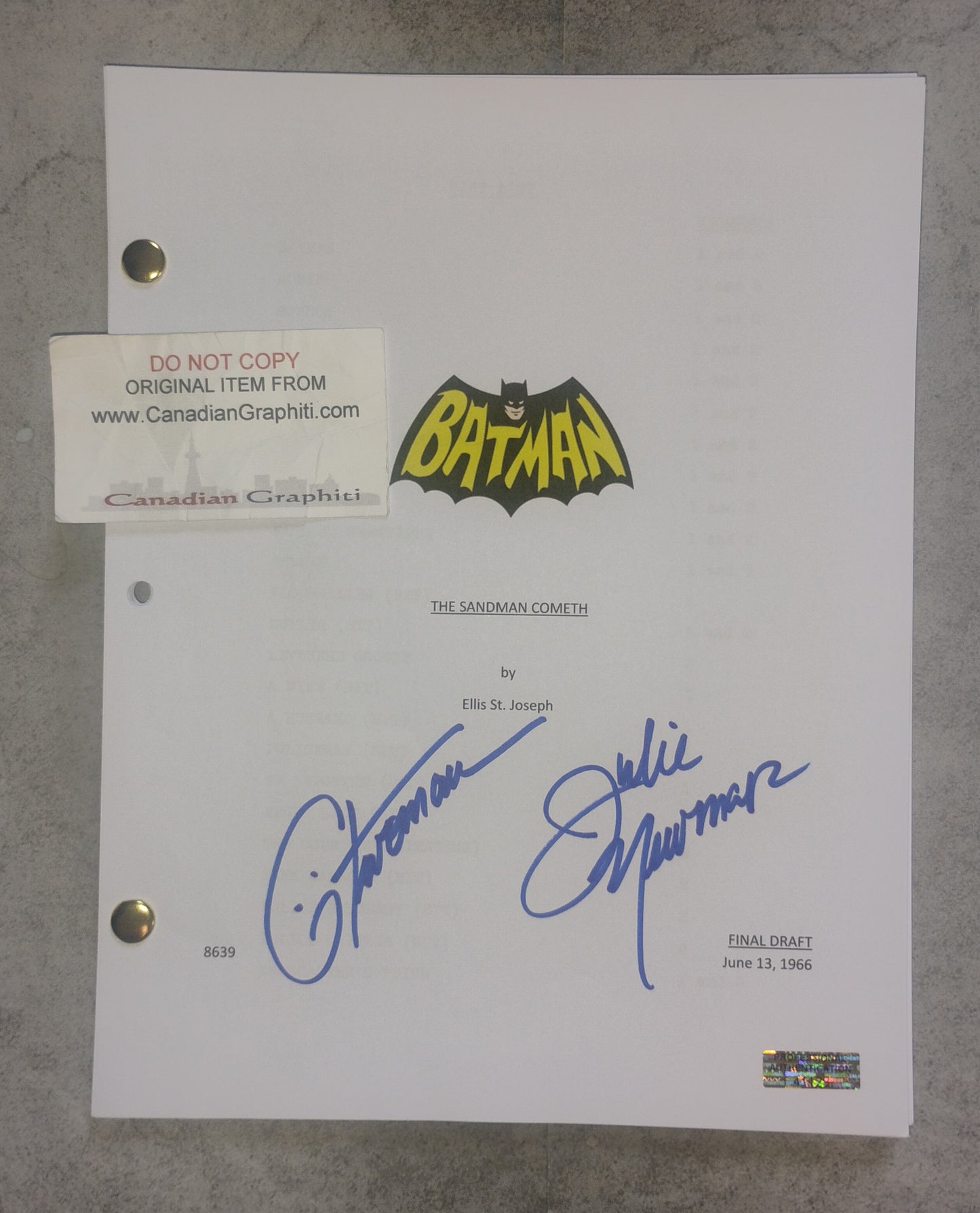 Julie Newmar Hand Signed Autograph Batman Script COA