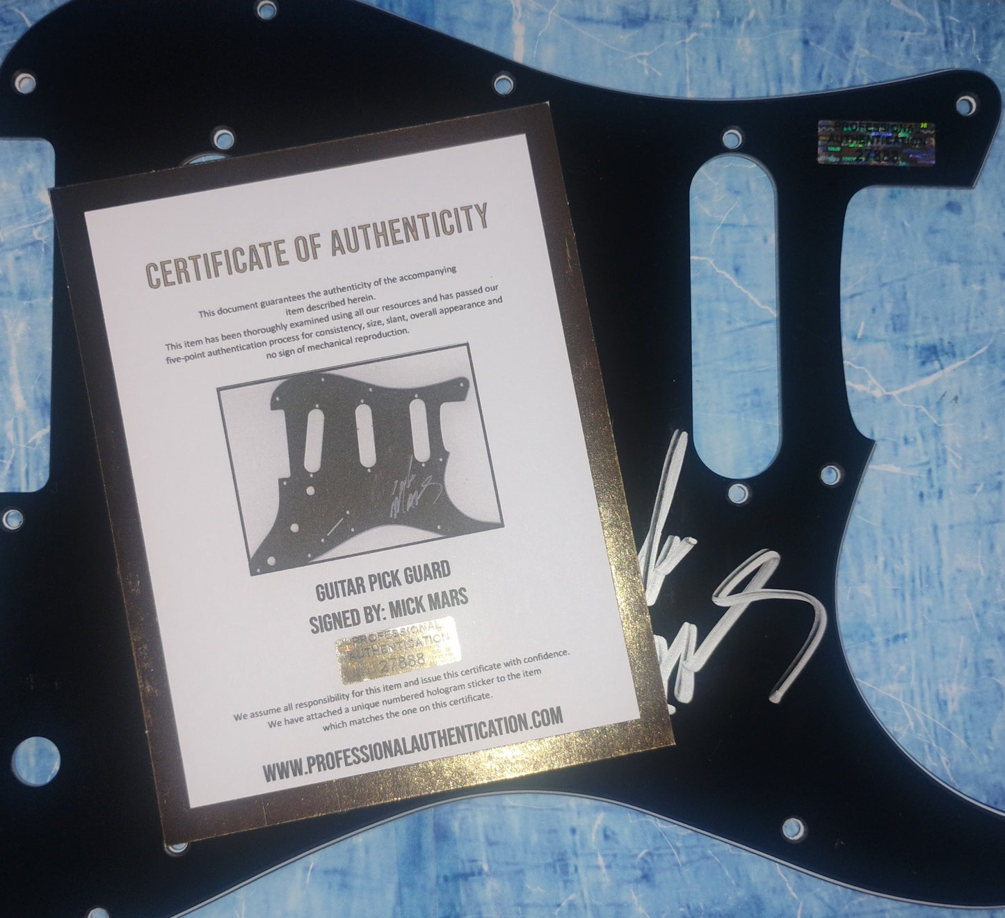 Mick Mars Hand Signed Autograph Guitar Pick Guard COA