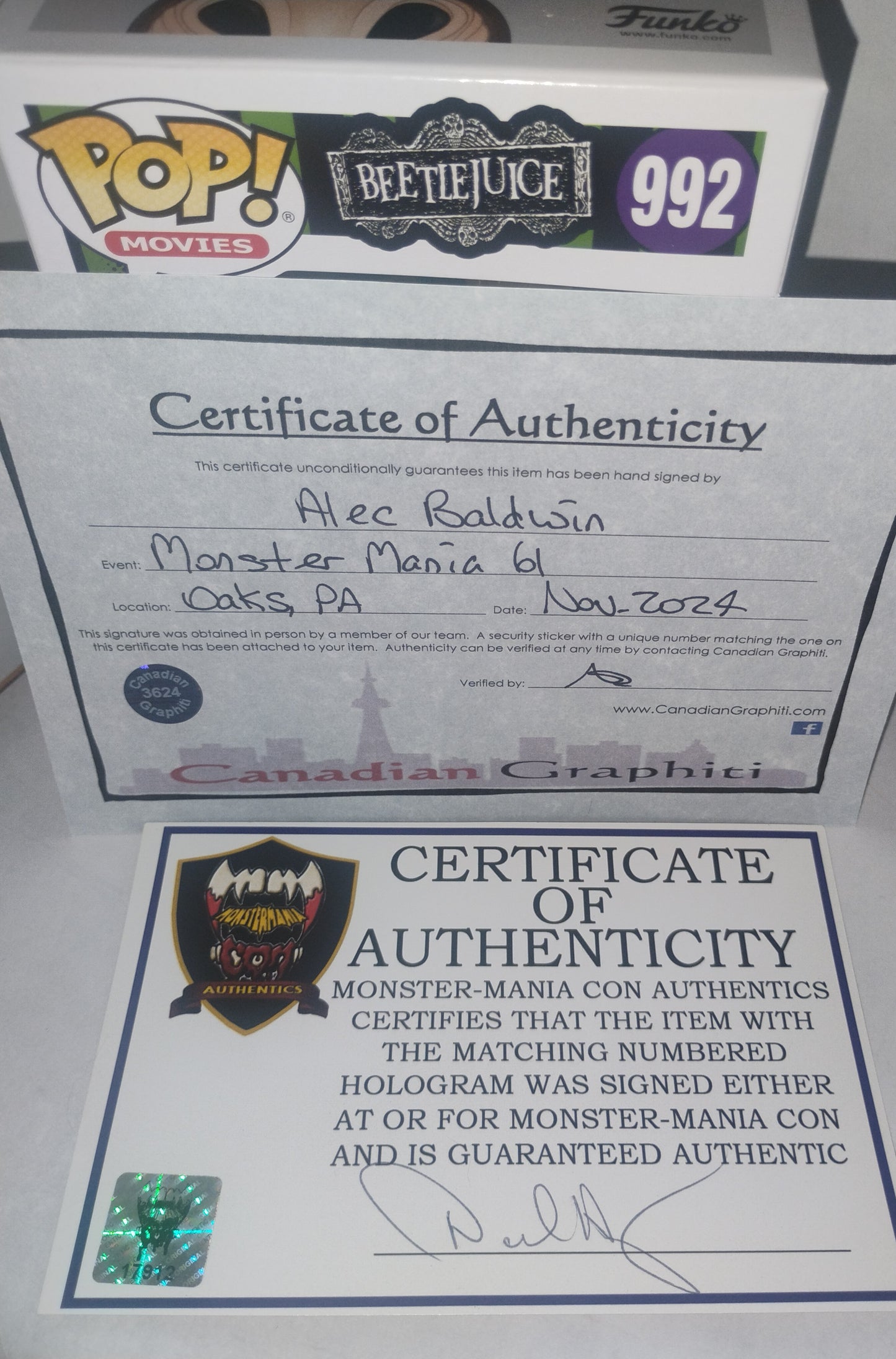 Alec Baldwin Hand Signed Autograph Beetlejuice Funko Pop COA