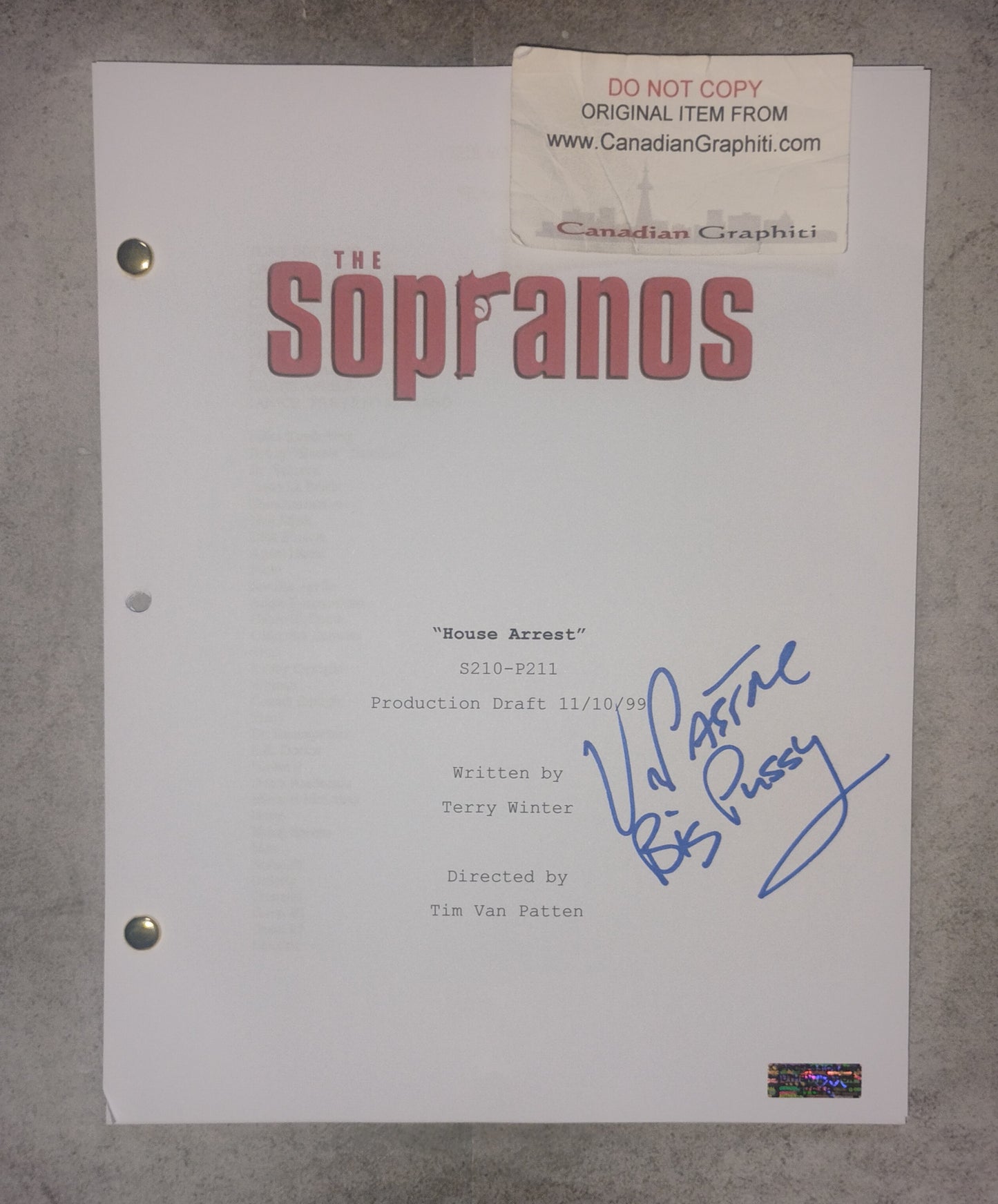 Vincent Pastore Hand Signed Autograph The Sopranos Script COA