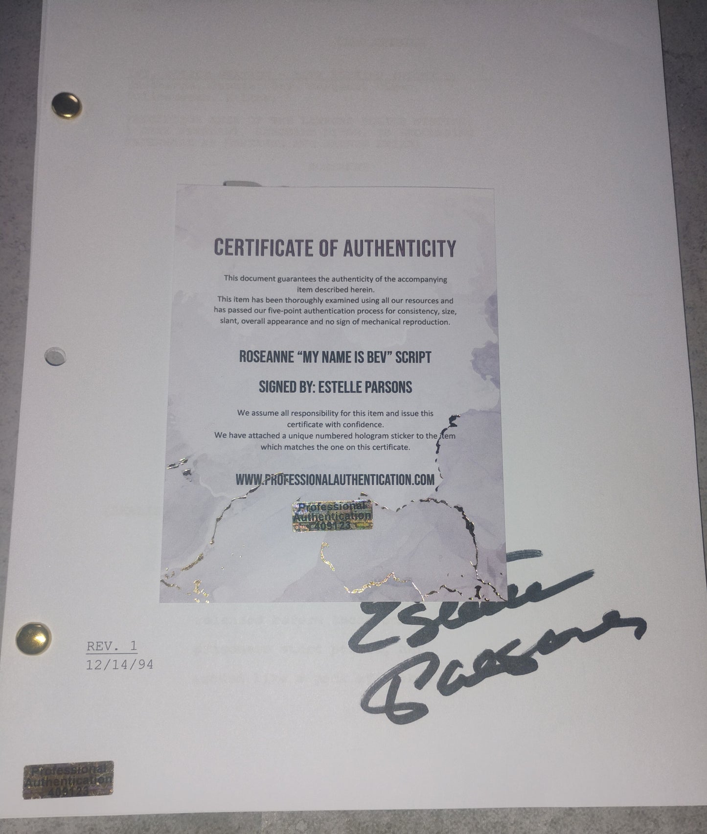 Estelle Parsons Hand Signed Autograph Roseanne Script COA
