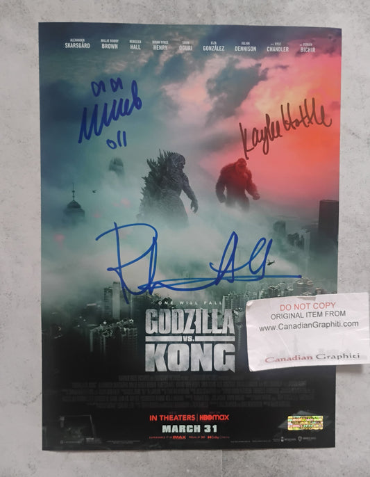 Millie Bobby Brown, Kaylee Hottle & Rebecca Hall Hand Signed Autograph Photo Godzilla vs Kong