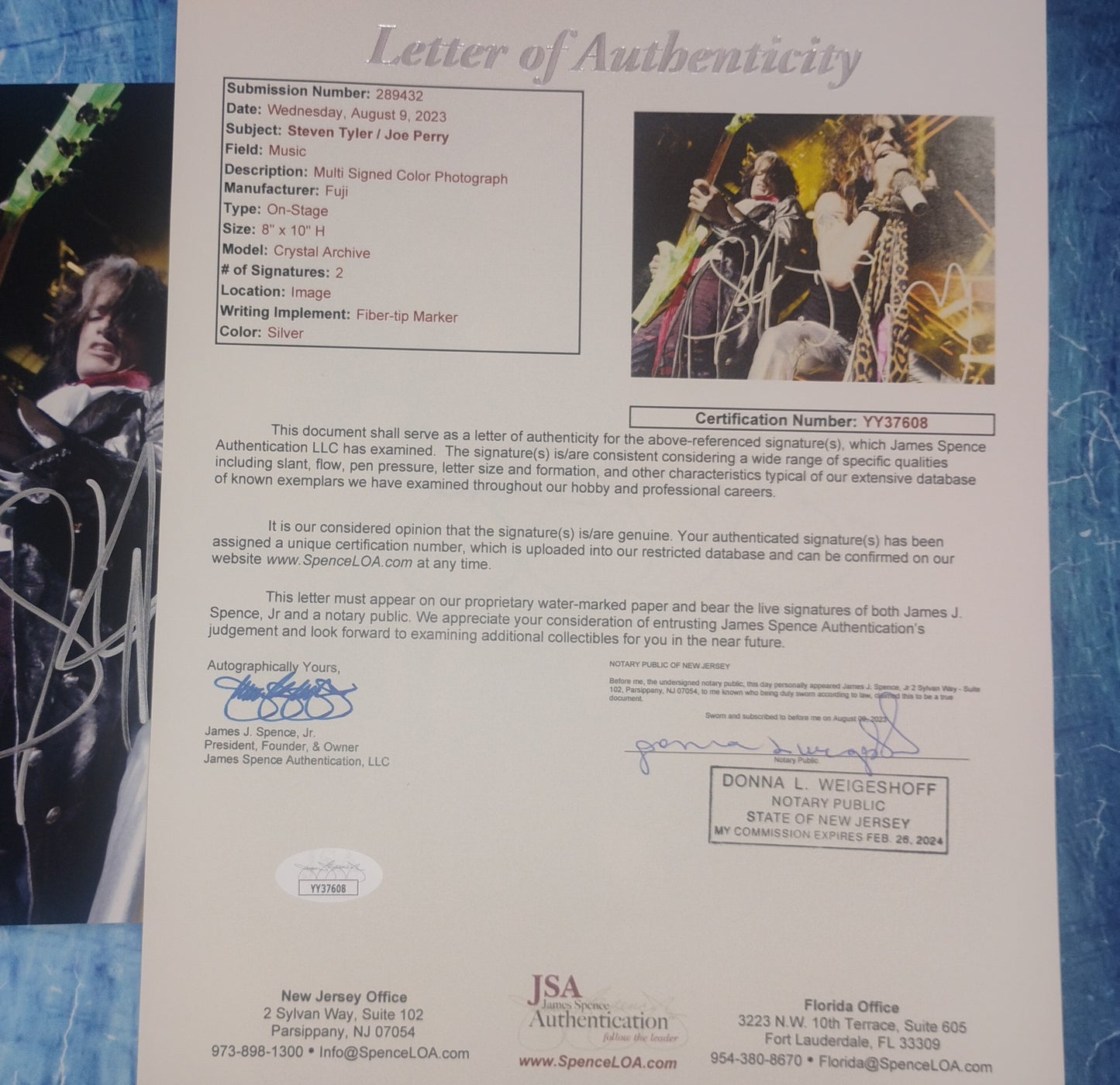 Joe Perry & Steven Tyler Hand Signed Autograph 8x10 Photo JSA COA Aerosmith